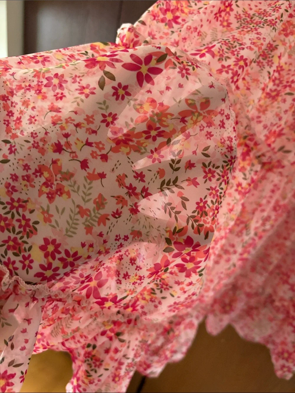 Knitworks Girl’s Pink Eyelet Ruffle Floral Tiered Dres. Size 16.5 plus.